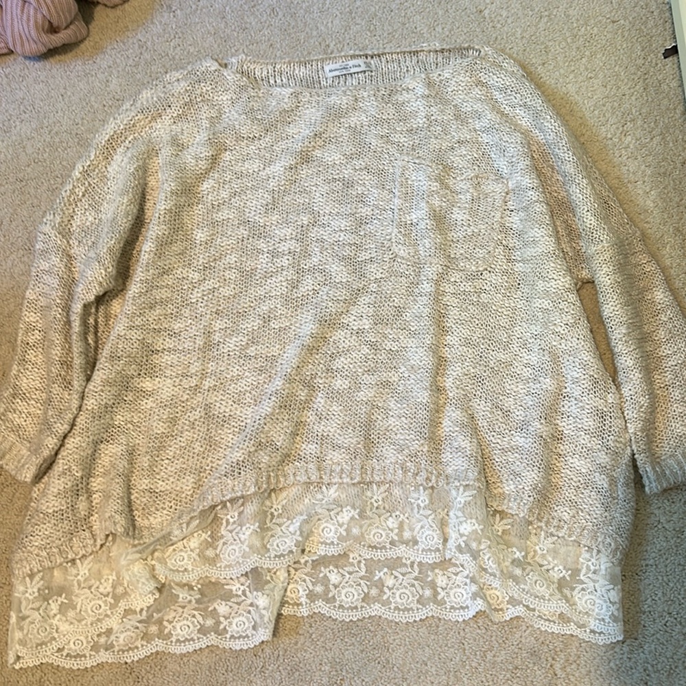 Cream sweater with lace detailing
